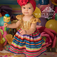 Load image into Gallery viewer, Fiesta Dress in Gold Glam Fiesta Romper for Girls
