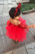 Load image into Gallery viewer, Fire in the Sky Off the Shoulder Tutu Dress
